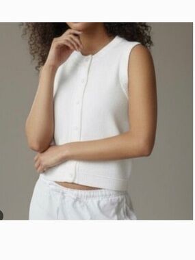 J.Crew Cropped Button Up Sweater Shell CJ463 Cream Knit Vest Size Small